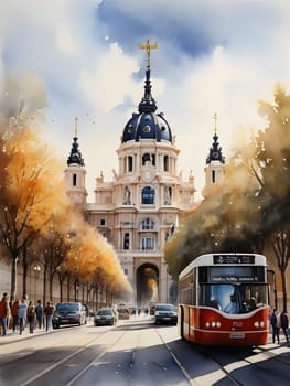 Madrid city Spain watercolor art