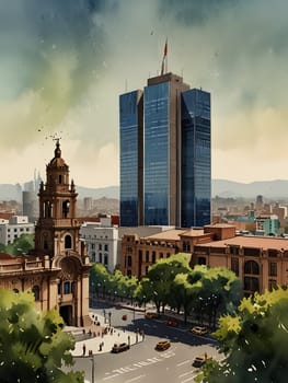 Mexico city view watercolor art