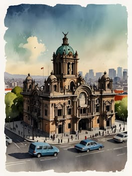 Mexico city view watercolor art