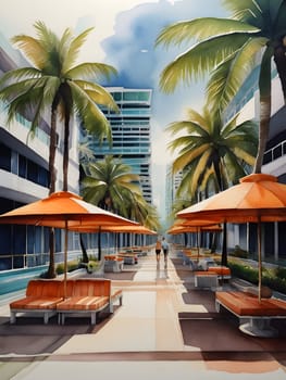 Miami city view watercolor art