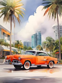 Miami city view watercolor art