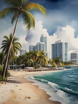 Miami city view watercolor art