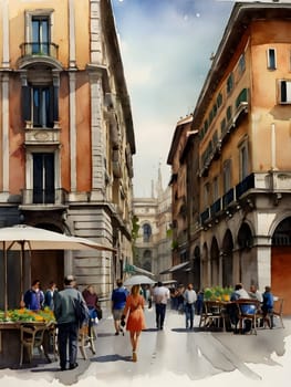 Milan city Italy watercolor art