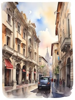 Milan city Italy watercolor art