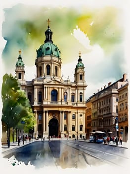 Vienna city Austria watercolor art