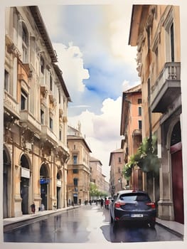 Milan city Italy watercolor art