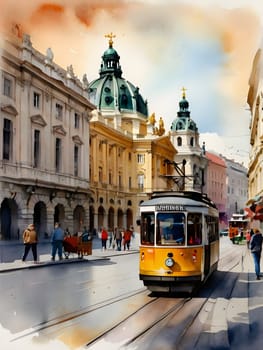 Vienna city Austria watercolor art