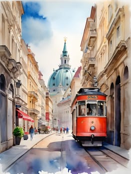 Vienna city Austria watercolor art