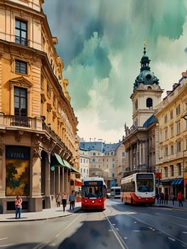 Vienna city Austria watercolor art
