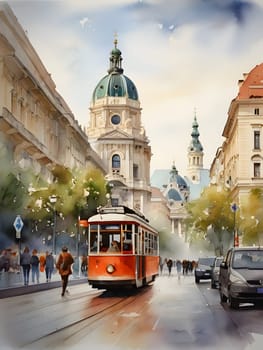 Vienna city Austria watercolor art