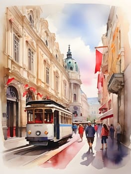 Vienna city Austria watercolor art