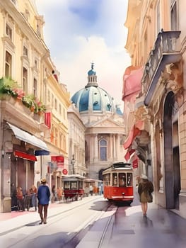 Vienna city Austria watercolor art