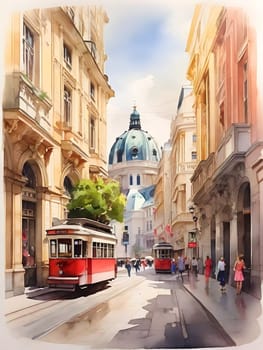 Vienna city Austria watercolor art