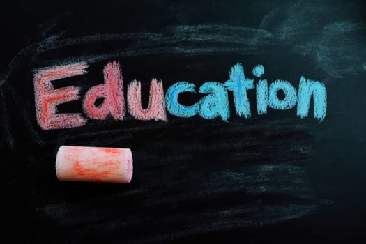 Word Education written on a  school chalkboard. Back to school concept. AI generated