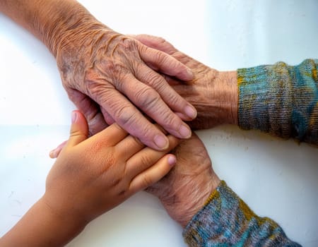 A tower of hands from people of different ages
