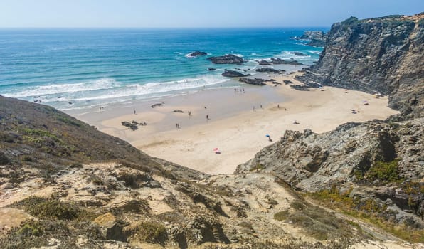 Nossa Senhora beach, Zambujeira do Mar, Portugal. Overview from the long and steep stairs