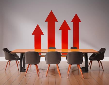 Conference table on which complex diagrams with arrows illustrate the different aspects of a business model.