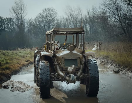 Rusty and deformed vehicles lie scattered across the landscape, witnesses to a bygone civilization.