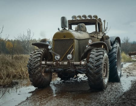 Rusty and deformed vehicles lie scattered across the landscape, witnesses to a bygone civilization.