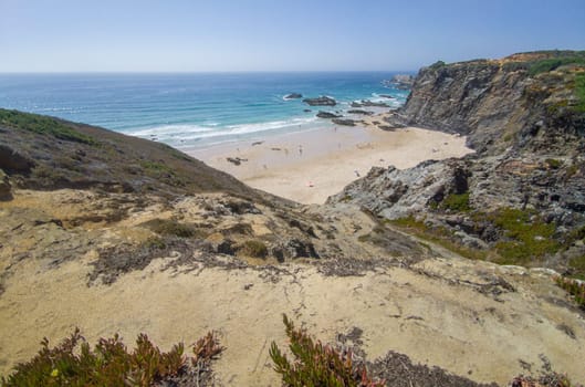 Nossa Senhora beach, Zambujeira do Mar, Portugal. Overview from the long and steep stairs