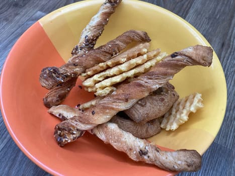 Various dry biscuits lie on a the plate
