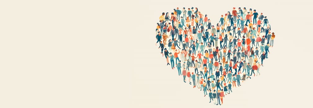 People forming a heart, volenteer and humanitarian help concept, charity and friendship, support teamwork