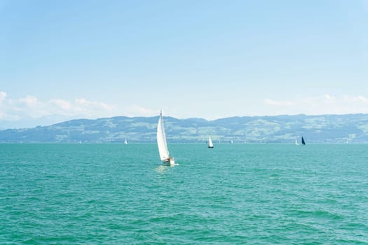 Sailing boats in summer on Lake Constance, Bodensee in Germany near the town of Meersburg