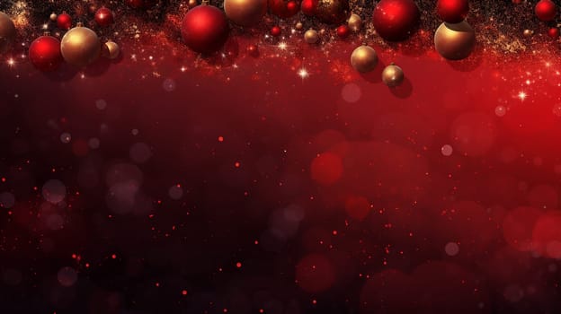 Red and Gold Holiday Decorations with Bokeh Background.A holiday scene featuring red and gold holiday decorations against a rich red bokeh background