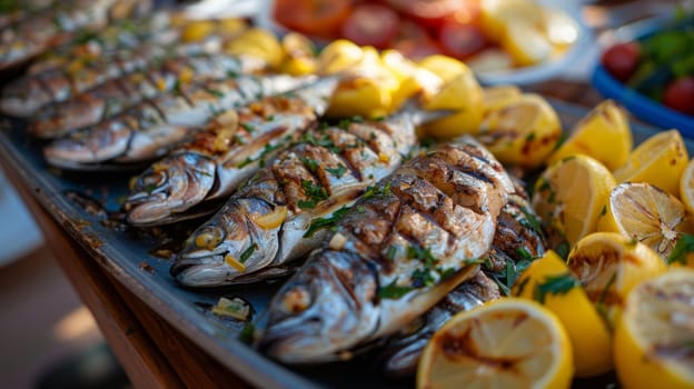 sardines on grills, basil and lemons.Feast of St. John in the harbor.
