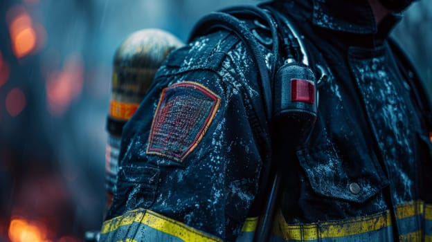 Close-up of Firefighter Uniform with Patch Mockup, Bravery and Self-Sacrifice