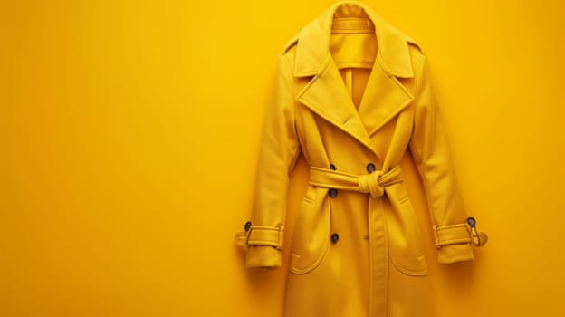 Fashionable yellow raincoat on yellow background.copy space