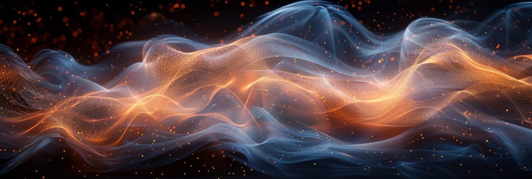 Multi-colored oscillations. Composition of colored lines and light isolated on black background, concept of technology, design