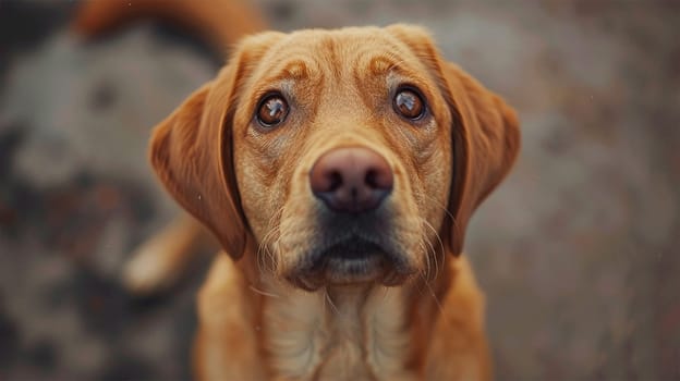 Close-up of dog's face, with expressive, soulful eyes.