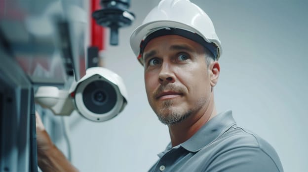 specialist installs a new surveillance camera, ensuring security