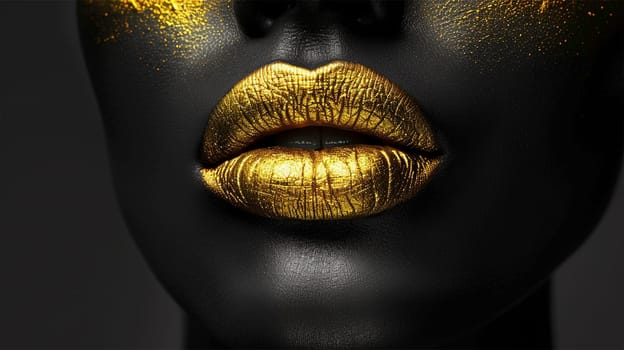 fashion portrait, Golden Lips on Black Textured Skin