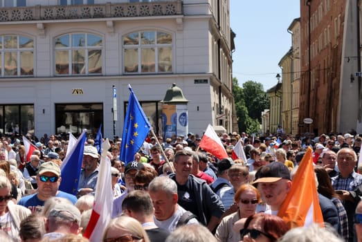 Cracow, Poland - June 4, 2023: March of freedom, march in defense of democracy, Krakow supports the great march in Warsaw.