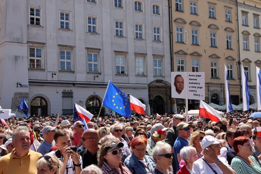 Cracow, Poland - June 4, 2023: March of freedom, march in defense of democracy, Krakow supports the great march in Warsaw.