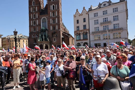 Cracow, Poland - June 4, 2023: March of freedom, march in defense of democracy, Krakow supports the great march in Warsaw.