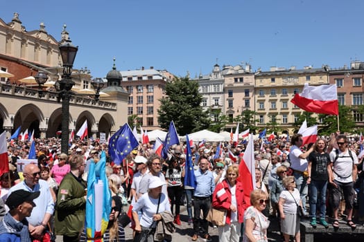 Cracow, Poland - June 4, 2023: March of freedom, march in defense of democracy, Krakow supports the great march in Warsaw.