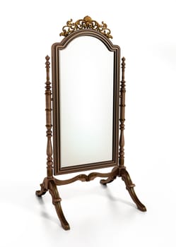 Vintage framed full length floor mirror. 3D illustration.