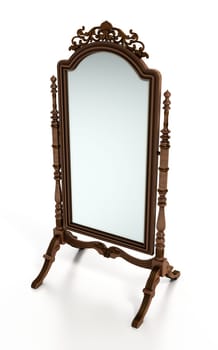 Vintage framed full length floor mirror. 3D illustration.
