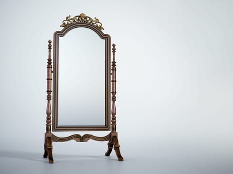Vintage framed full lenght floor mirror. 3D illustration.