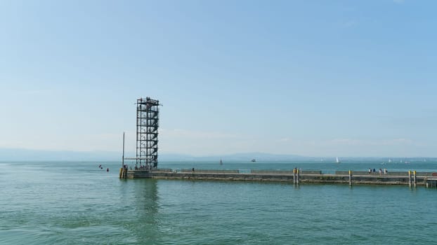 The popular Moleturm on the harbor pier in Friedrichshafen on Lake Constance, Bodensee
