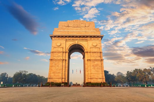 India Gate in sunset evening lights, Rajpath,  New Delhi.