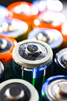 Different alkaline batteries. Chemical waste.