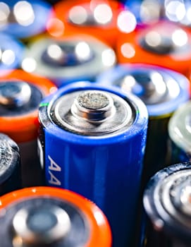 Different alkaline batteries. Chemical waste.
