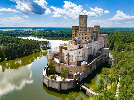 STOBNICA, POL - JUL 14, 2024: Stobnica Castle, a contemporary example of Revivalism, imitating a large medieval castle in Stobnica, Poland.