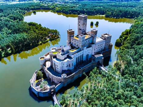 STOBNICA, POL - JUL 14, 2024: Stobnica Castle, a contemporary example of Revivalism, imitating a large medieval castle in Stobnica, Poland.