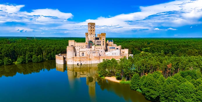 STOBNICA, POL - JUL 14, 2024: Stobnica Castle, a contemporary example of Revivalism, imitating a large medieval castle in Stobnica, Poland.