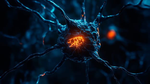 Neuron system net structure. Research of the human nerve network. Human mind cells data analysis. AI generated